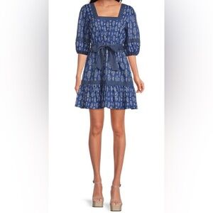 A loves A Square Neckline Dark Blue Floral Mini Dress No Belt Graduation Easter